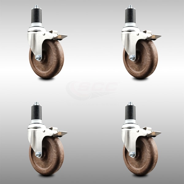 Service Caster 5 Inch 316SS High Temp Glass Filled Nylon 1-1/2 Inch Stem Caster Set Lock Brake SCC-SS316TTLEX20S514-GFNSHT-112-4 - main
